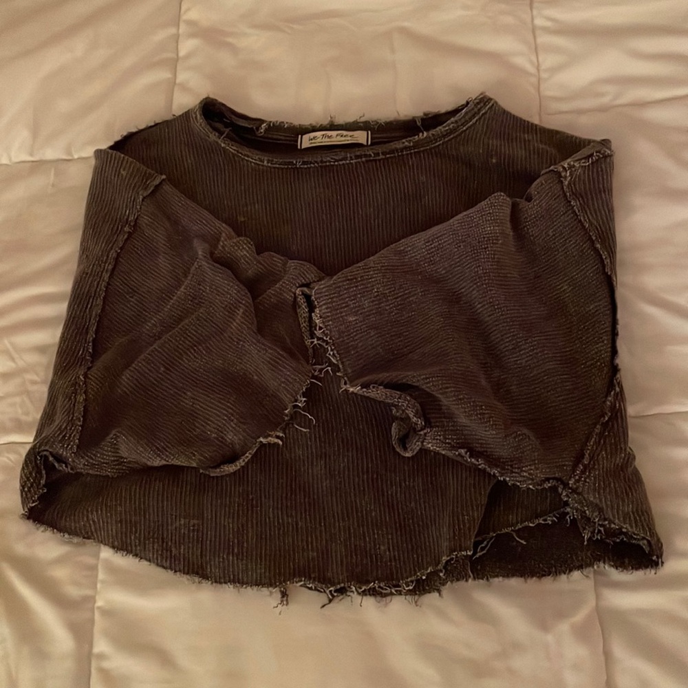 Small Grey Cropped Free People Cotton Polyester Shirt
